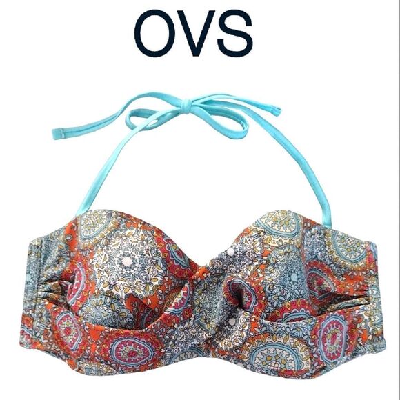 OVS Blue Orange Mandala Bandeau Bikini Swim Top Size 36 B-D * Large - Picture 3 of 13